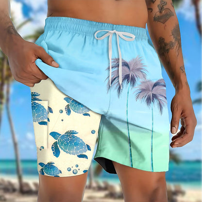 Coconut Tree Turtles 2-in-1 Board Shorts