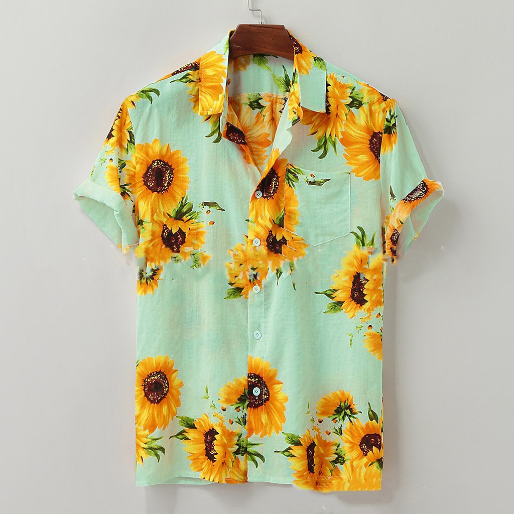 Camisa de girasol con botones y manga corta