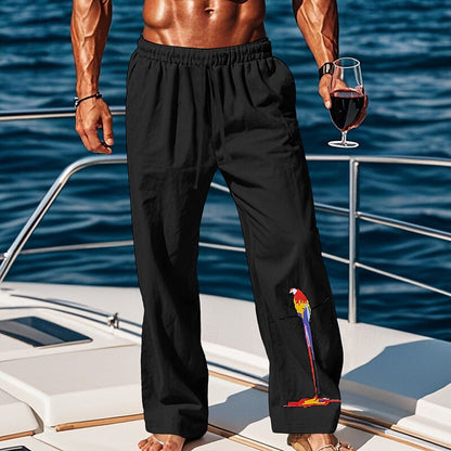 Linen Drawstring Straight-Leg Pants