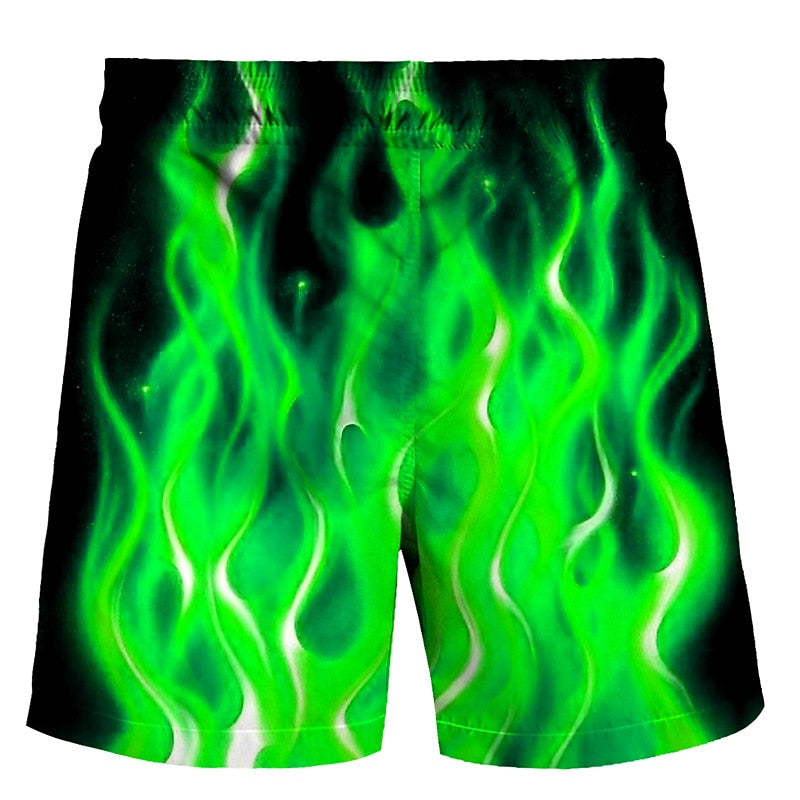 Flame Print Swimming Bathing Suit Shorts