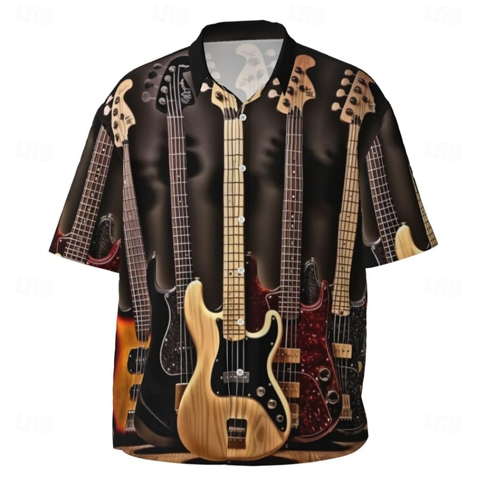 Camisa informal con botones y manga corta con instrumentos musicales