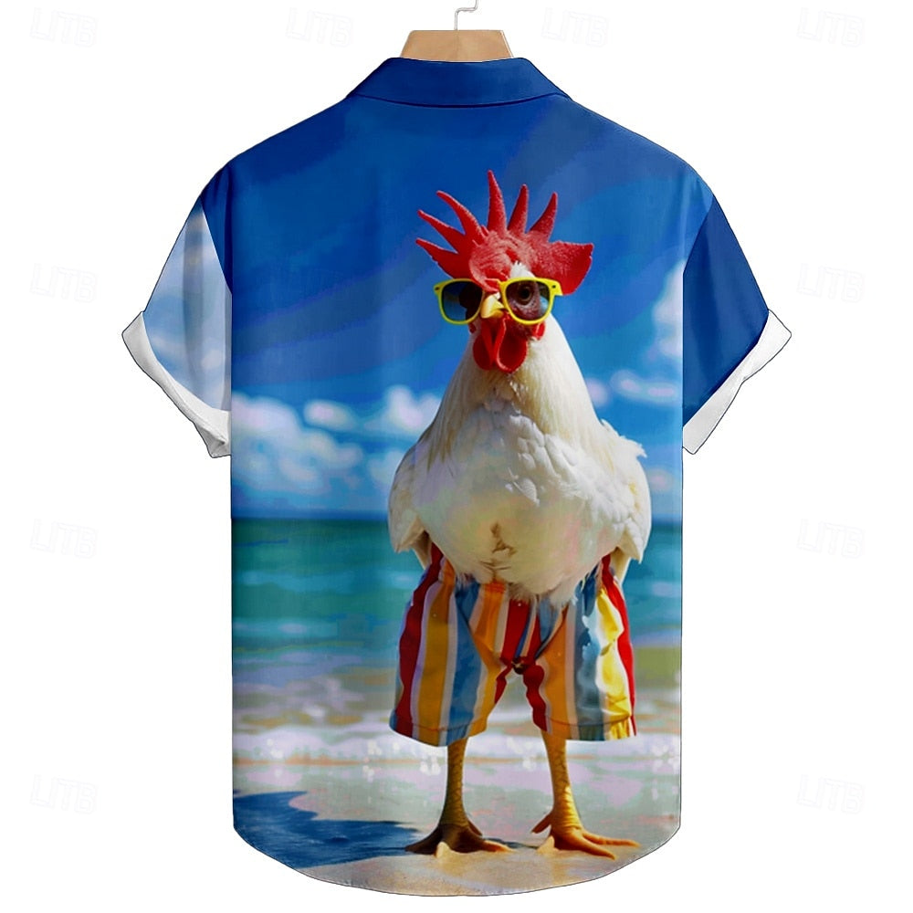 Camisa de pollo Camisa de playa Camisa de manga corta Divertida Verano Primavera