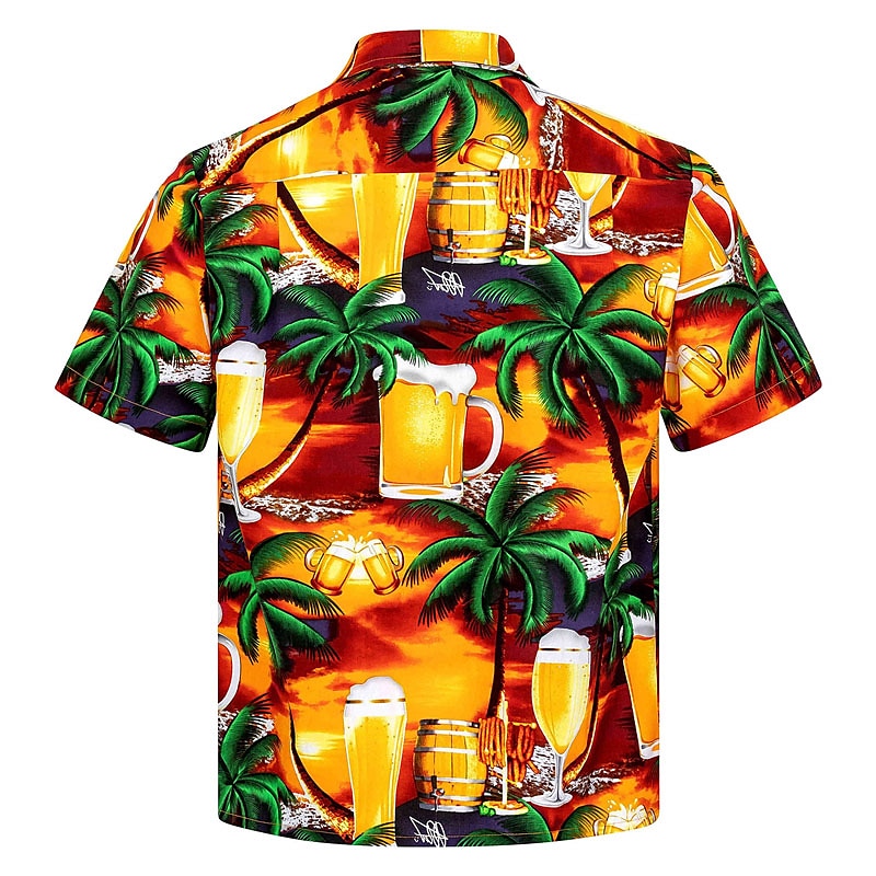 Camisa hawaiana de verano con estampado gráfico de árbol de coco y cerveza Camisa hawaiana