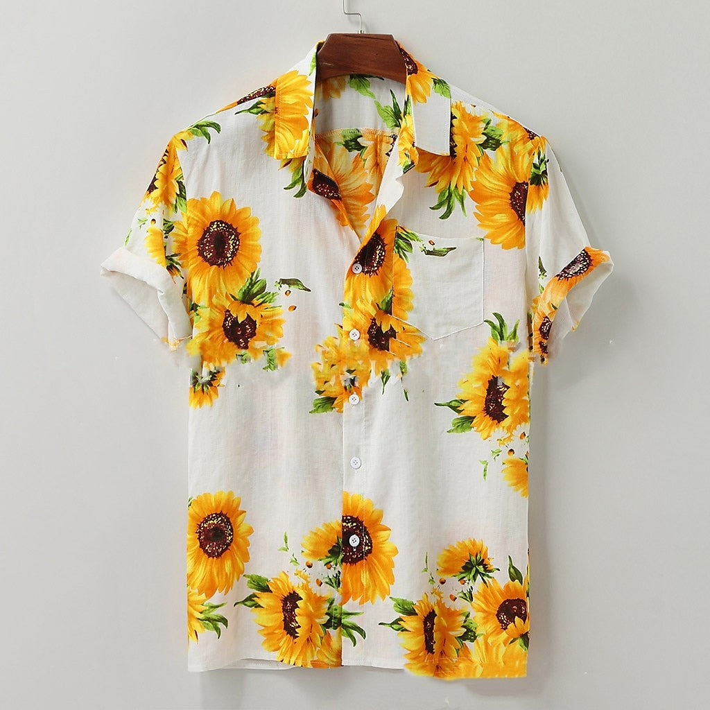 Camisa de girasol con botones y manga corta