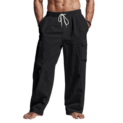 Linen Cargo Straight-Leg Pants