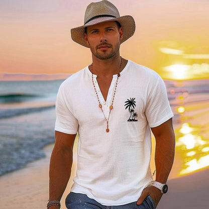 Coconut Tree Graphic Henley T-shirt