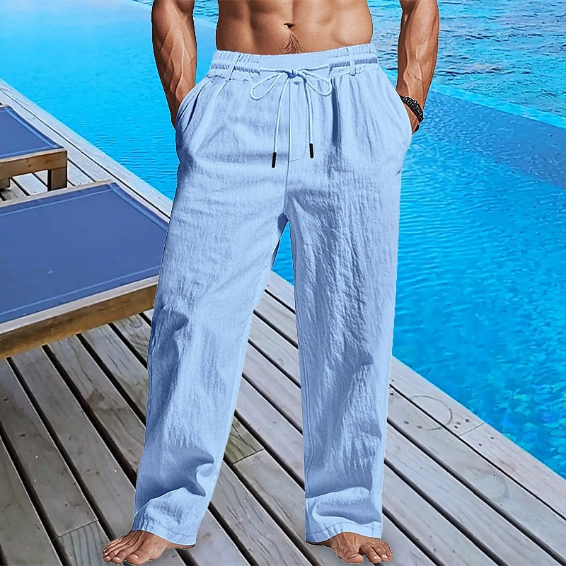 Linen Drawstring Beach Pants with Pockets
