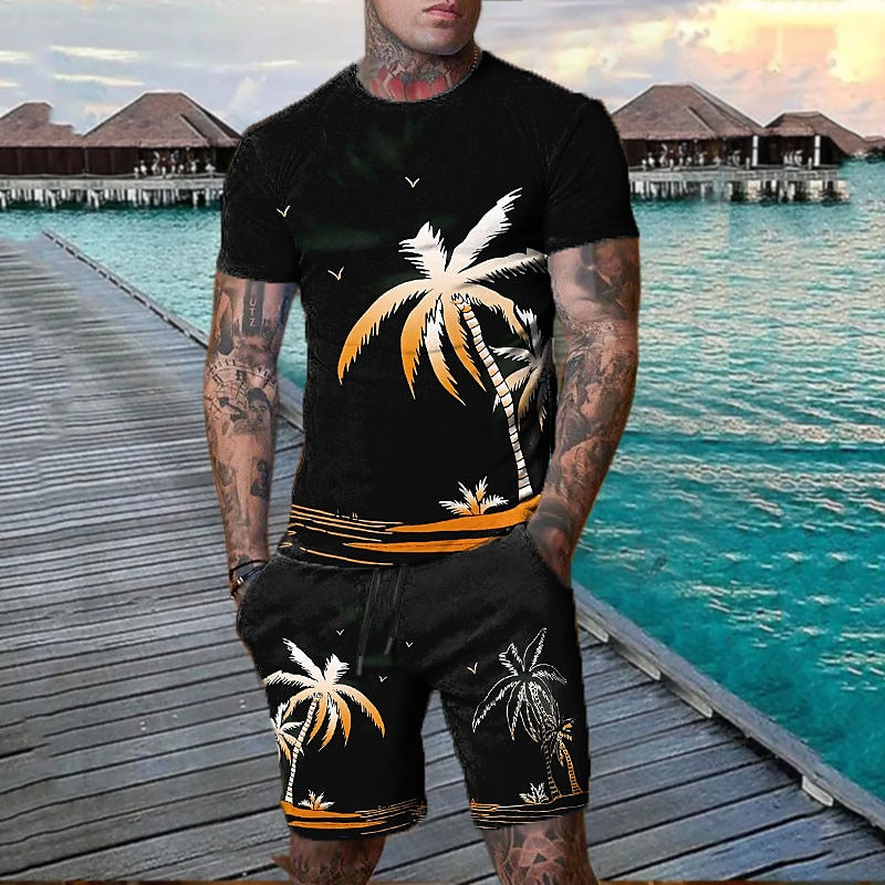 Graphic Coconut Tree Shorts and T-Shirt Set