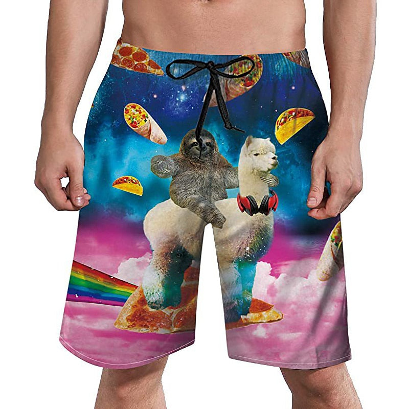 Graphic Cartoon Unicorn Swimming Shorts