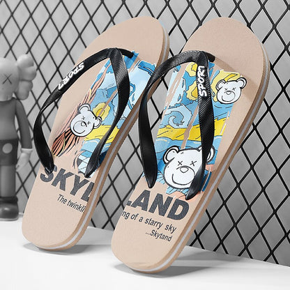 Playful Blue Cartoon Dog Flip-Flops