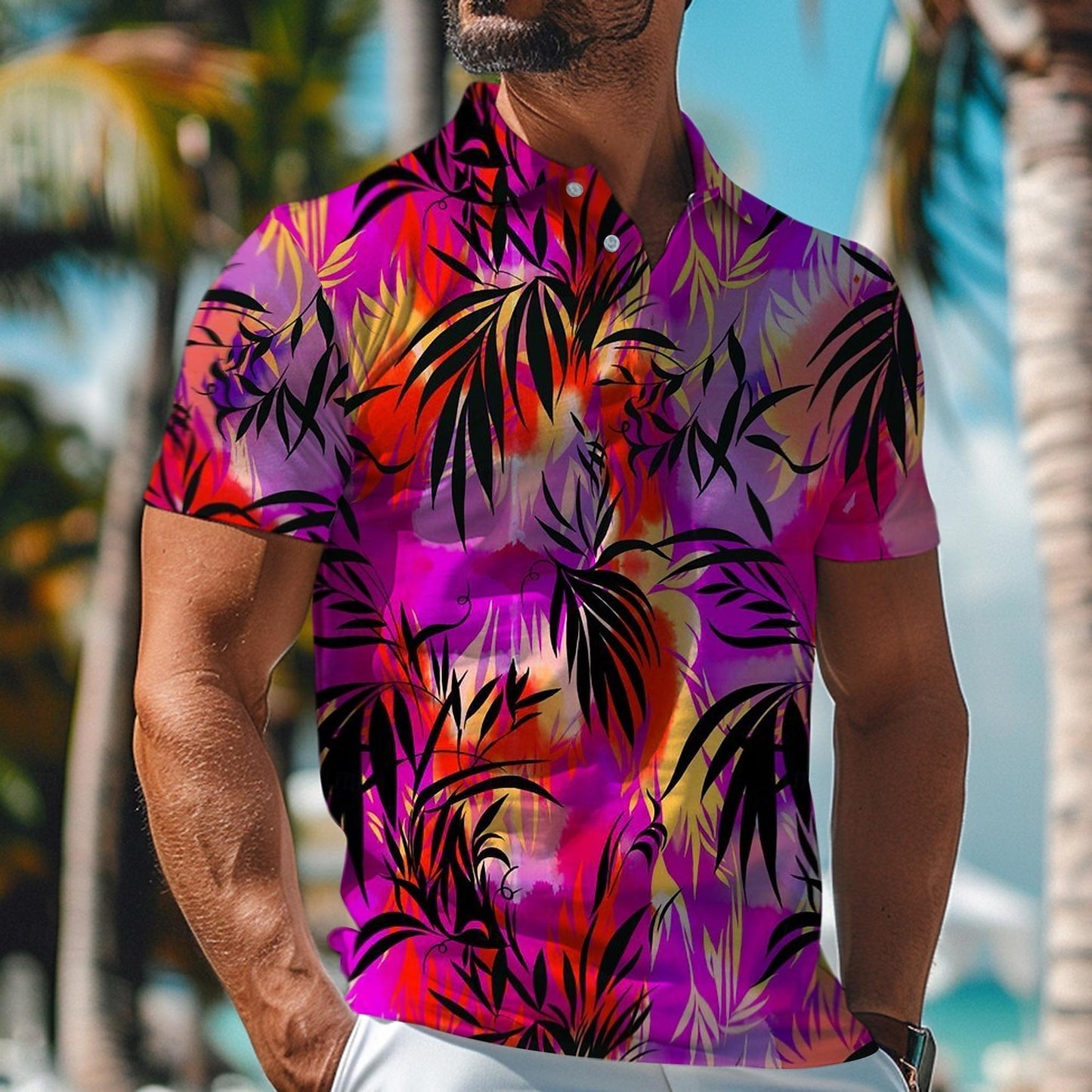 Palm Tree Hawaiian Polo Shirt