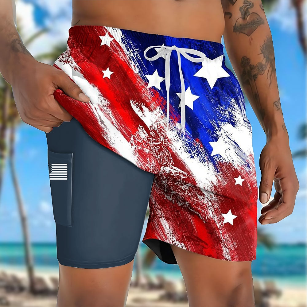 American US Flag 2-in-1 Board Shorts