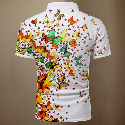 3D Butterfly Hawaiian Zip Polo