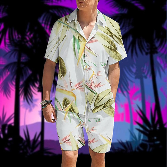 Tropical Botanical Printed Leaf Shirt Set