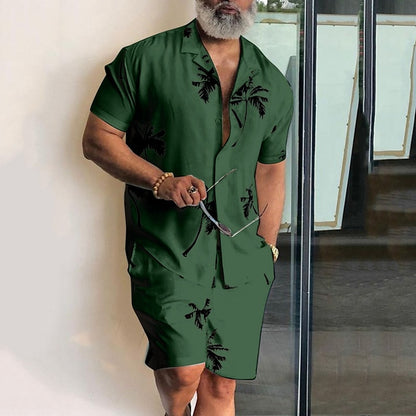 Tropical Leaves Hawaiian Summer Casual Shirt Set