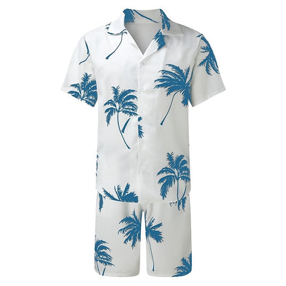 Tropical Leaves Hawaiian Summer Casual Shirt Set