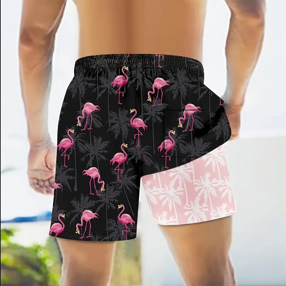 Flamingo Coconut Tree 2-in-1 Board Shorts
