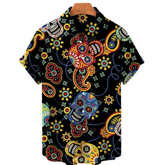 Camisa hawaiana de verano con calaveras florales