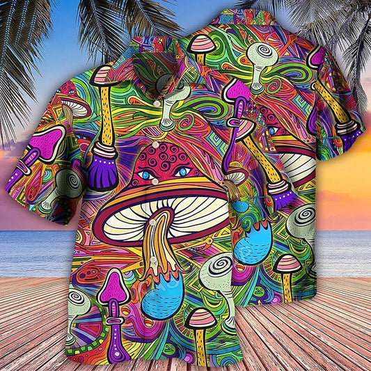 Camisa hippie con forma de hongo Camisa hawaiana de verano Camisa abotonada