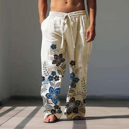 Vintage Floral Linen Baggy Pants