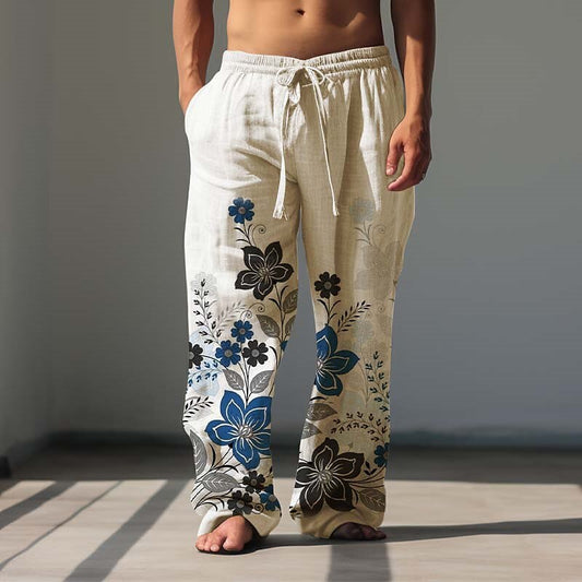 Vintage Floral Linen Baggy Pants