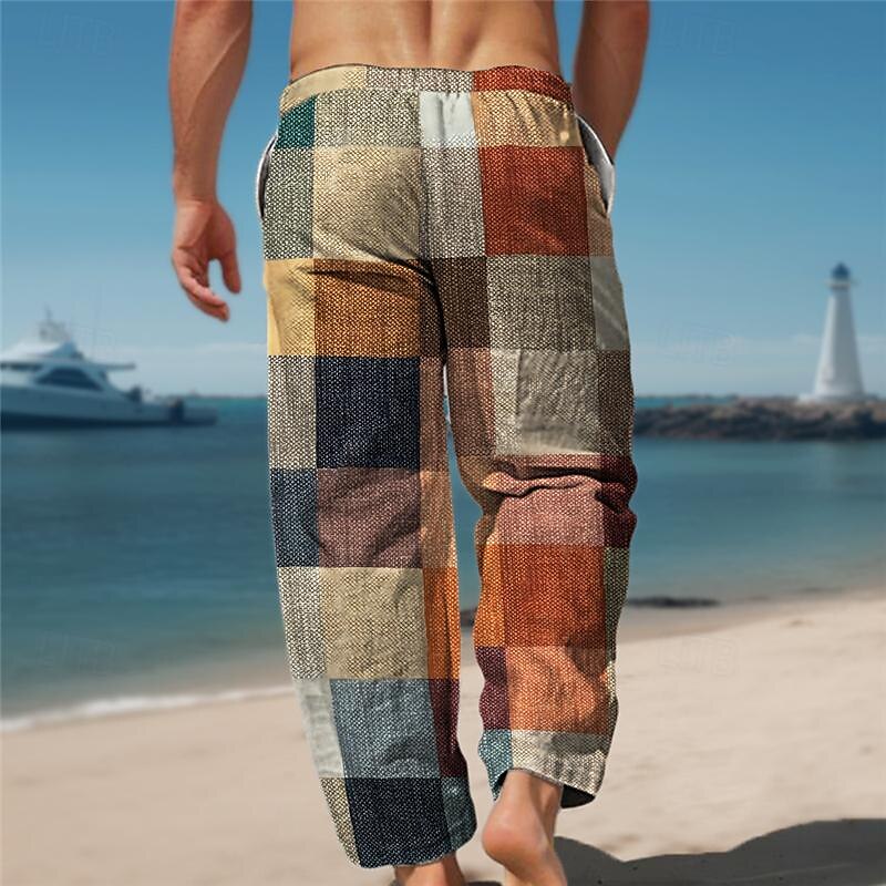 Pantalones con estampado 3D de cuadros hawaianos para vacaciones