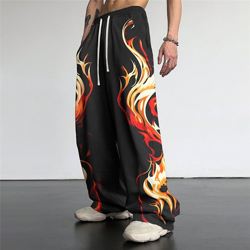 Pantalones casuales con estampado 3D de llamas