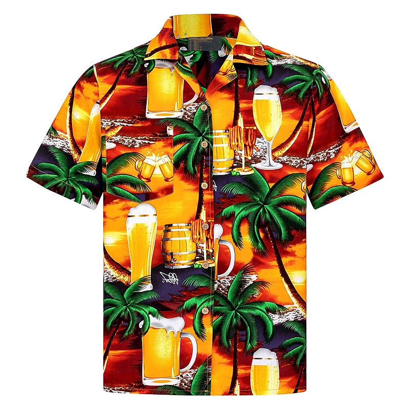 Camisa hawaiana de verano con estampado gráfico de árbol de coco y cerveza Camisa hawaiana