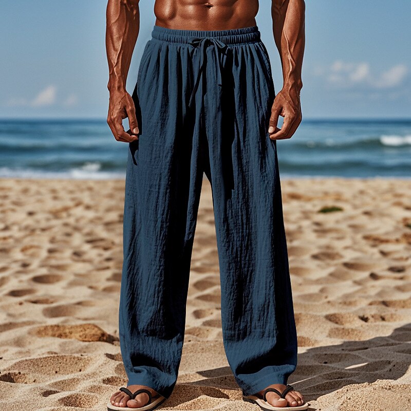 Linen Drawstring Straight-Leg Pants