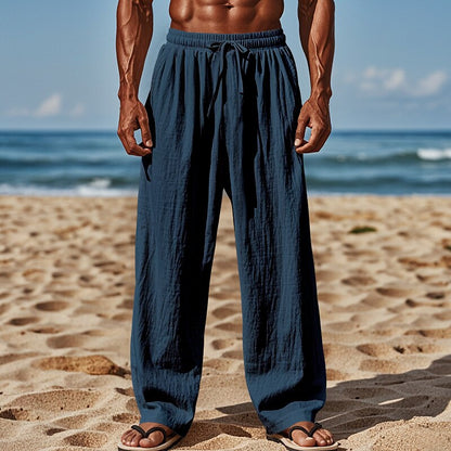 Linen Drawstring Straight-Leg Pants