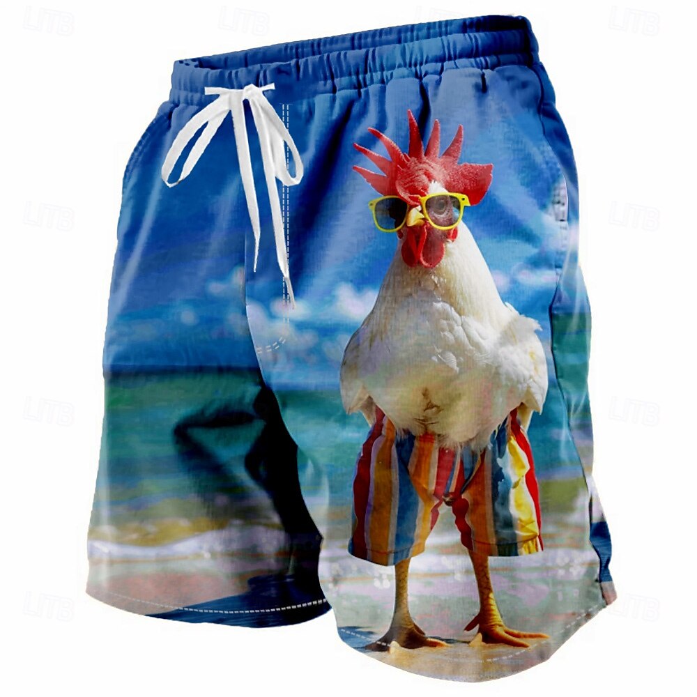 Pantalones cortos de baño divertidos con forma de gallo