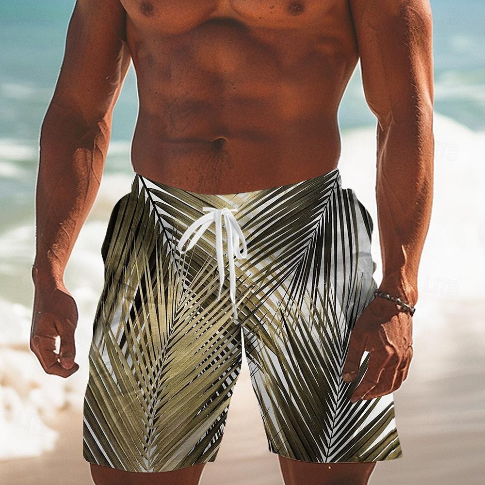 Bañador tipo short de playa con estampado de hojas y plantas tropicales