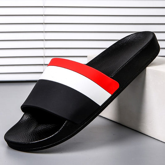 Sporty Slide Sandals with Red and White Stripes