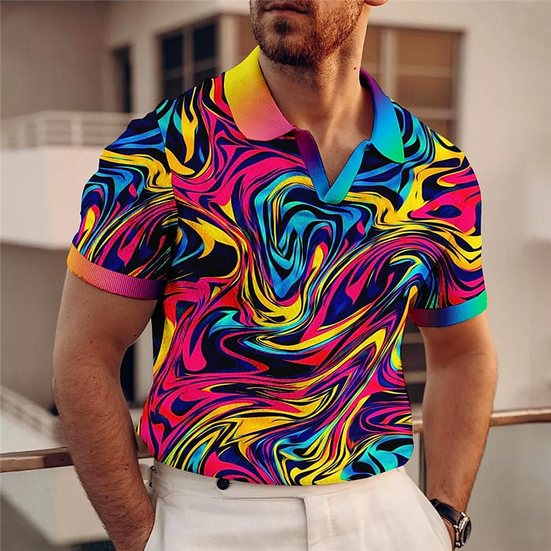 Graphic V-Neck Polo Shirt