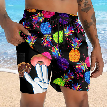 Pineapple Donut Print Compression Swim Shorts