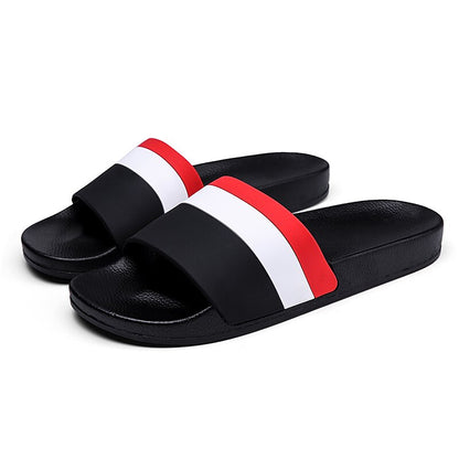Sporty Slide Sandals with Red and White Stripes
