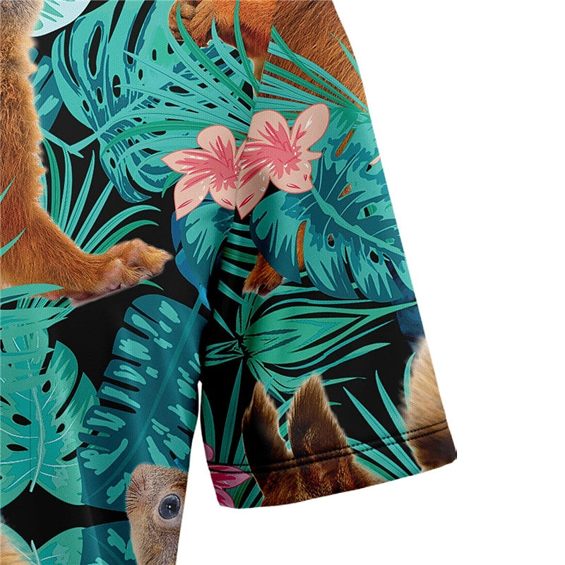 Camisa hawaiana de verano con hojas de ardilla tropical