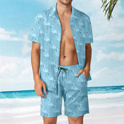 Pink Flamingo Print Shirt and Shorts Set