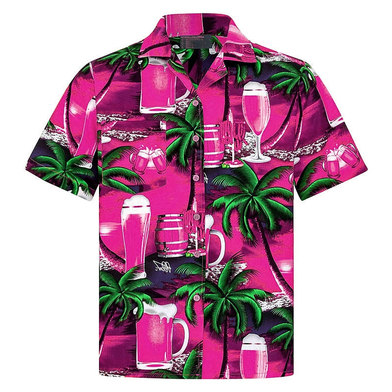 Camisa hawaiana de verano con estampado gráfico de árbol de coco y cerveza Camisa hawaiana