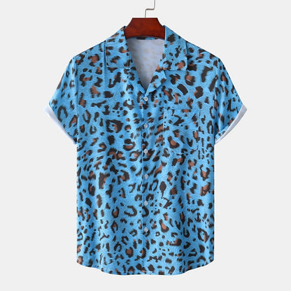 Camisa de leopardo con botones, camisa de manga corta, diseño tropical, informal, para uso diario