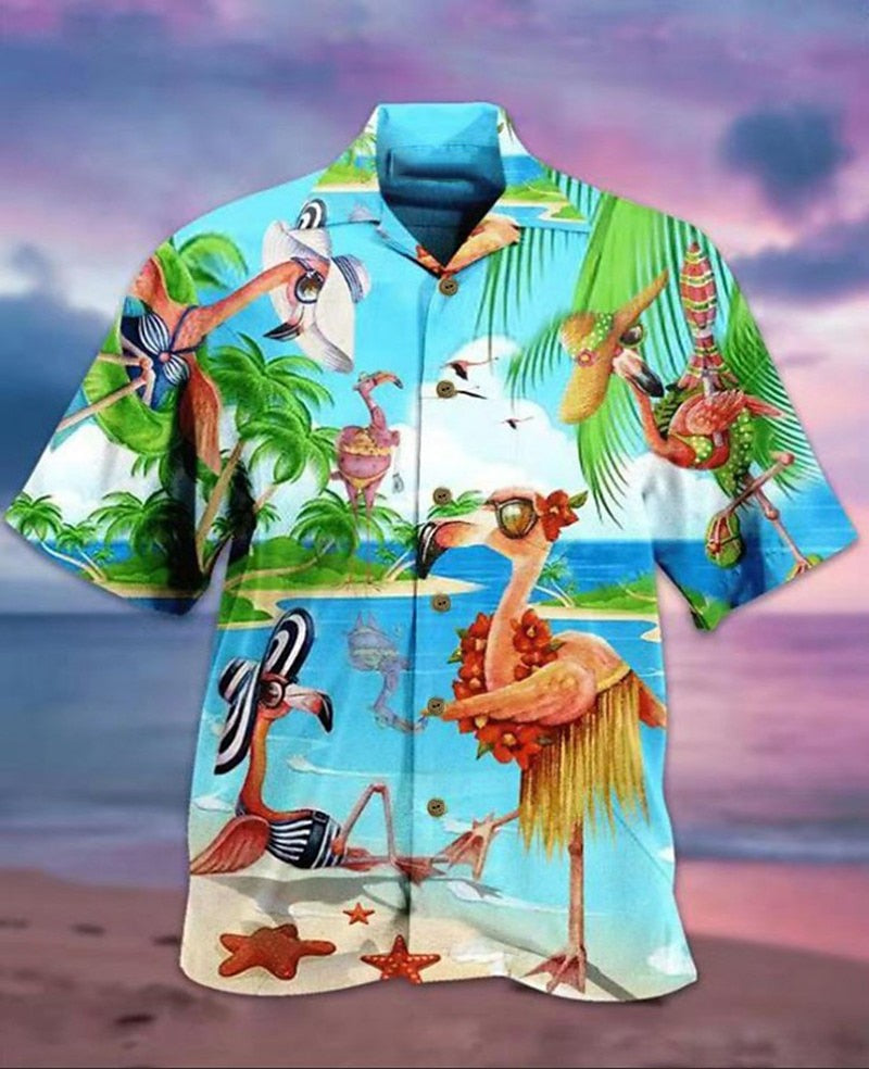 Shark Fish Palm Tree Camp Collar Shirt