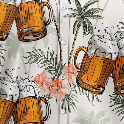 Camisa hawaiana de verano con estampados gráficos y hojas de cerveza Camisa Aloha de manga corta