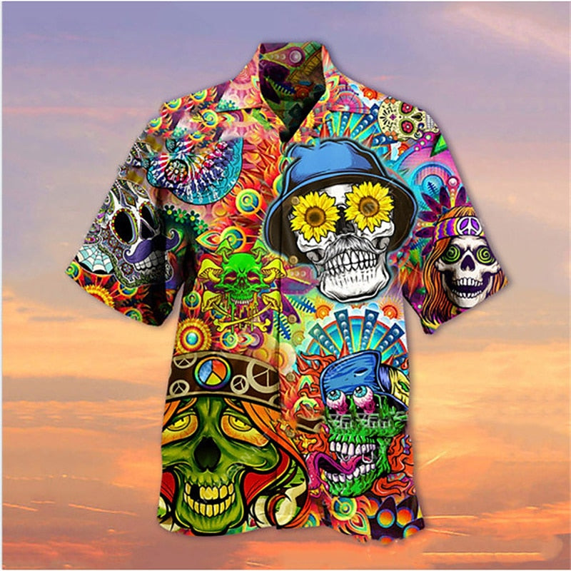 Skull Print Camp Collar Shirt