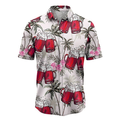 Camisa hawaiana de verano con estampados gráficos y hojas de cerveza Camisa Aloha de manga corta