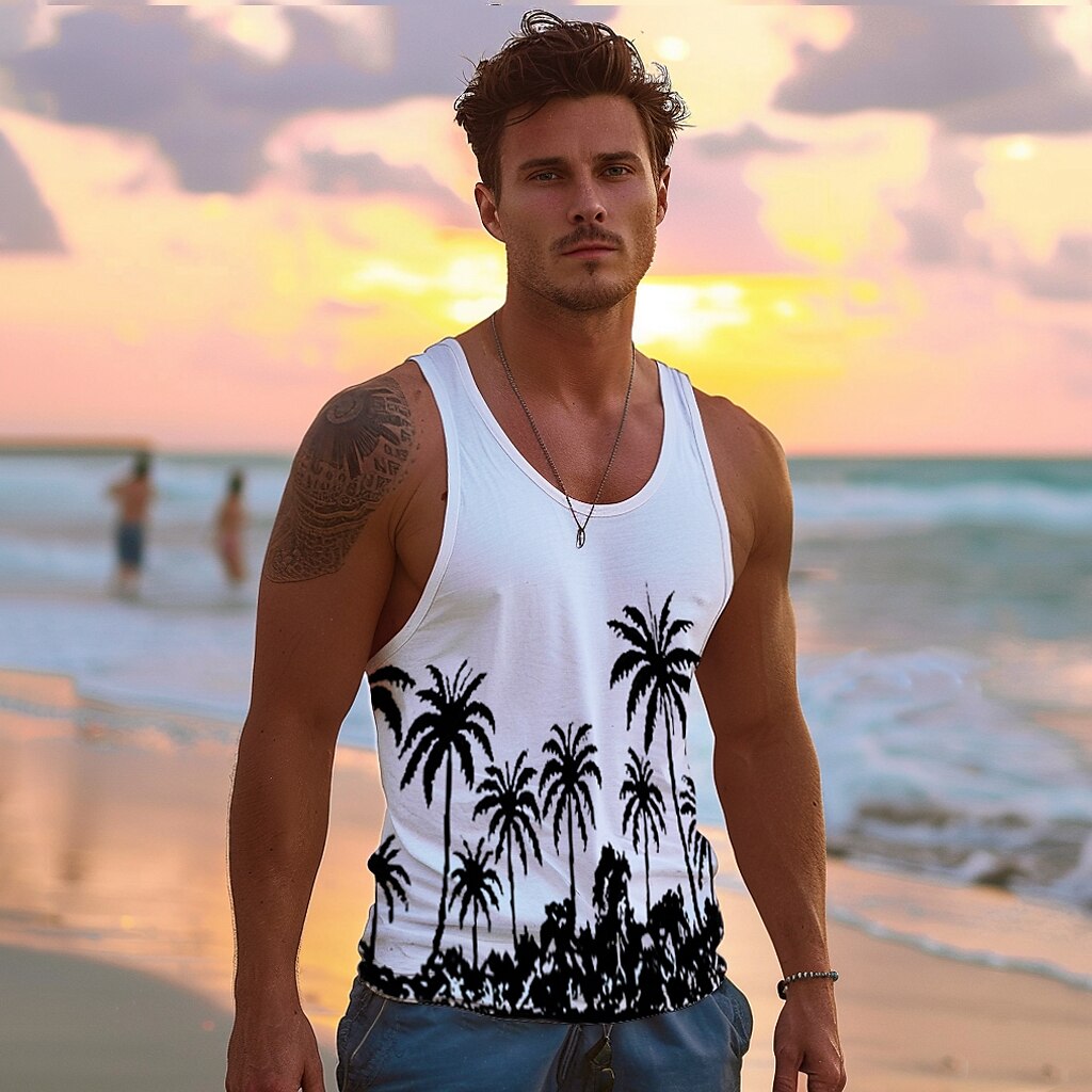 Cotton Graphic Tank Top Coconut Tree