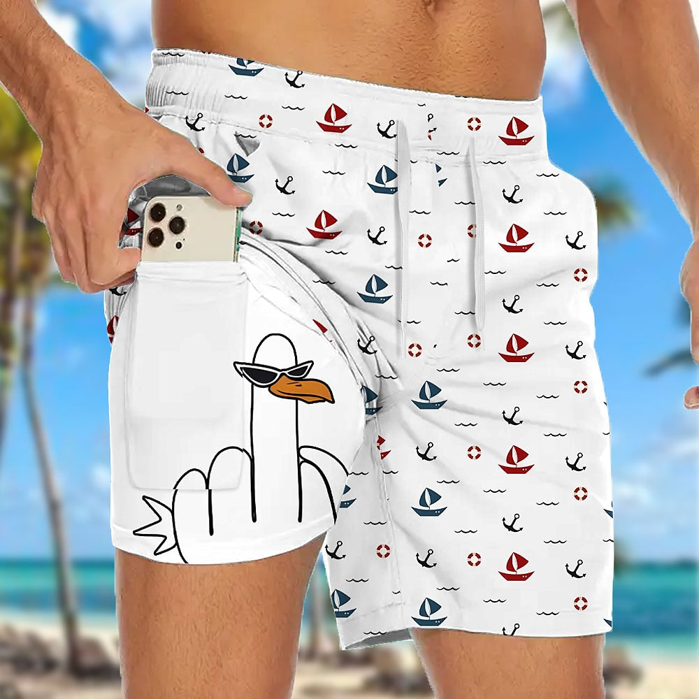Funny Duck Sailboat 2-in-1 Board Shorts
