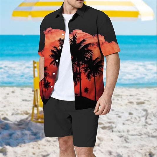 Tropical Coconut Tree Hawaiian Style Shirt Set
