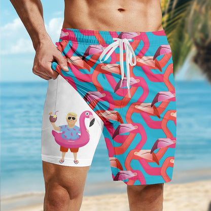 Flamingo Funny 2-in-1 Board Shorts