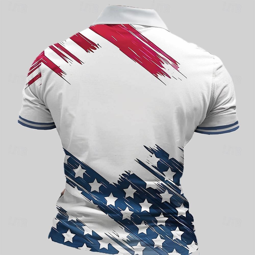 US Independence Day Flag Zip Polo