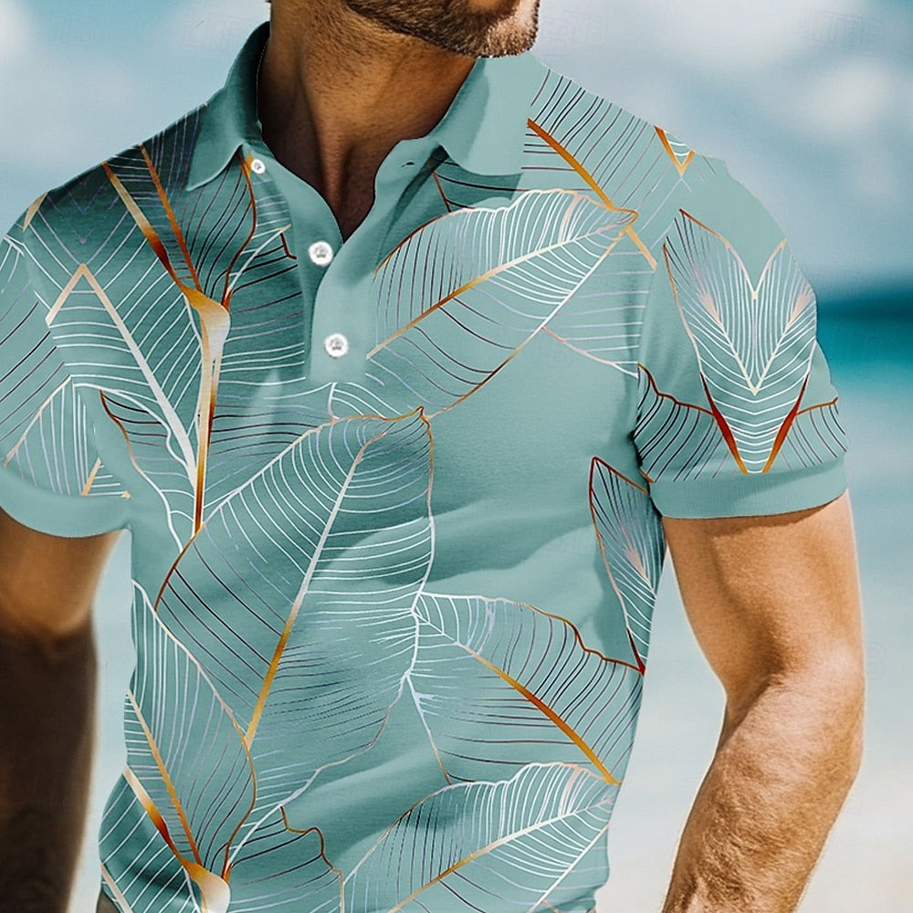 3D Leaf Print Polo